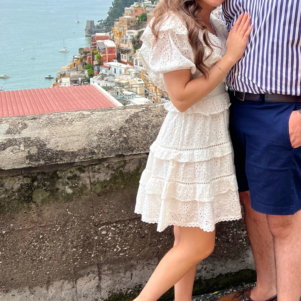 white eyelet mini dress